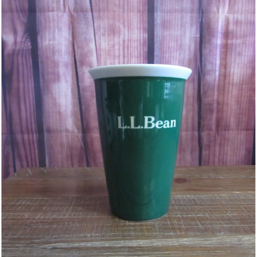Vintage 1990s L.L.Bean 10oz Insulated Ceramic Travel Coffee Mug Forest Green